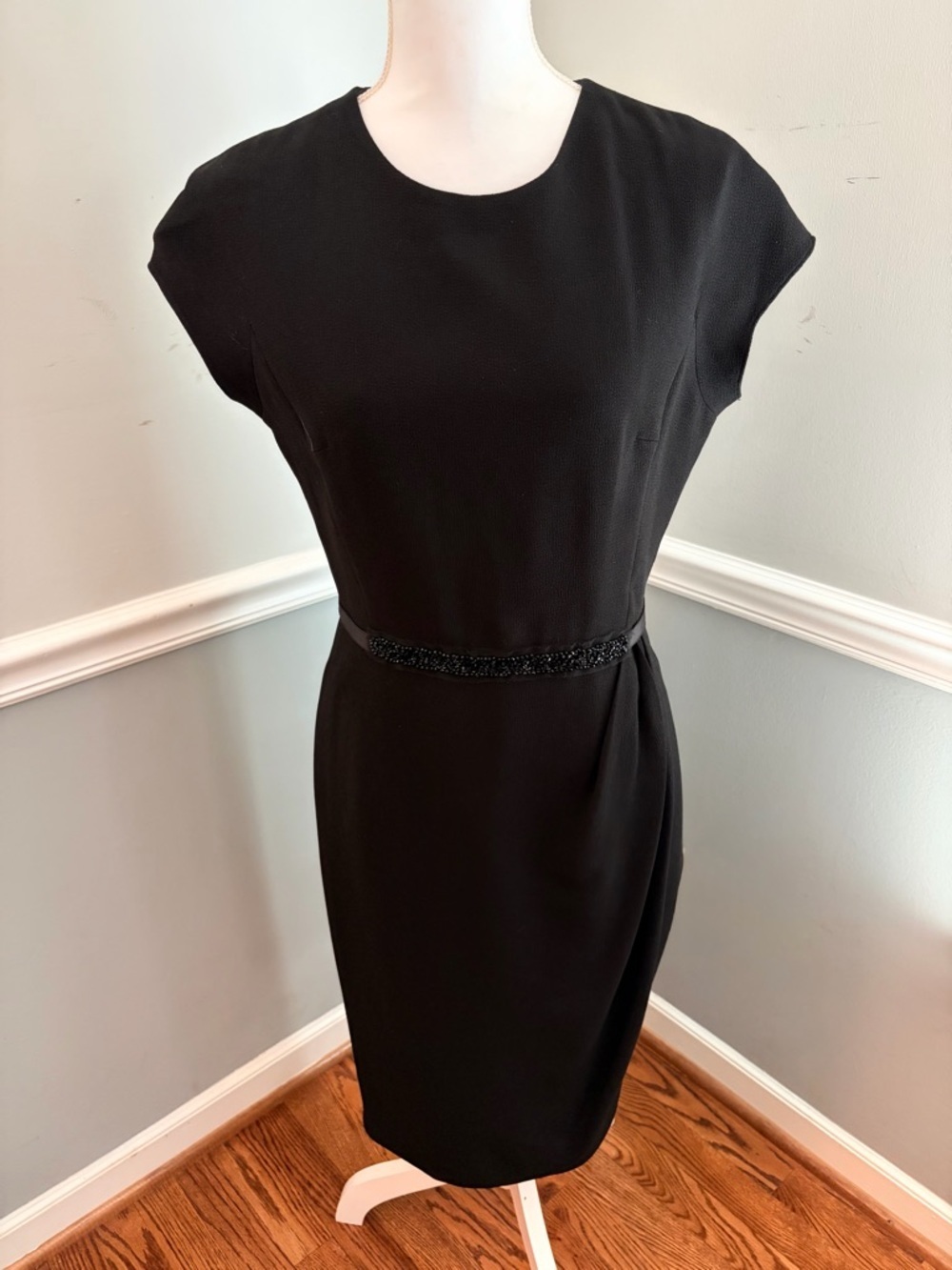 Rickie Freeman for Teri Jon Black Beaded Waist Sheath Dress | Size 6